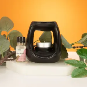 Ceramic Zen Oil Burner – Large Oval Pebble  – Matt Black | www.artisangoods.co.uk 2