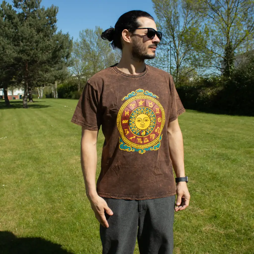 Nomad Sari Stonewashed Cotton T-Shirt – Sun & Zodiac – Brown – Medium | www.artisangoods.co.uk 6