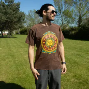 Nomad Sari Stonewashed Cotton T-Shirt – Sun & Zodiac – Brown – Medium | www.artisangoods.co.uk 6