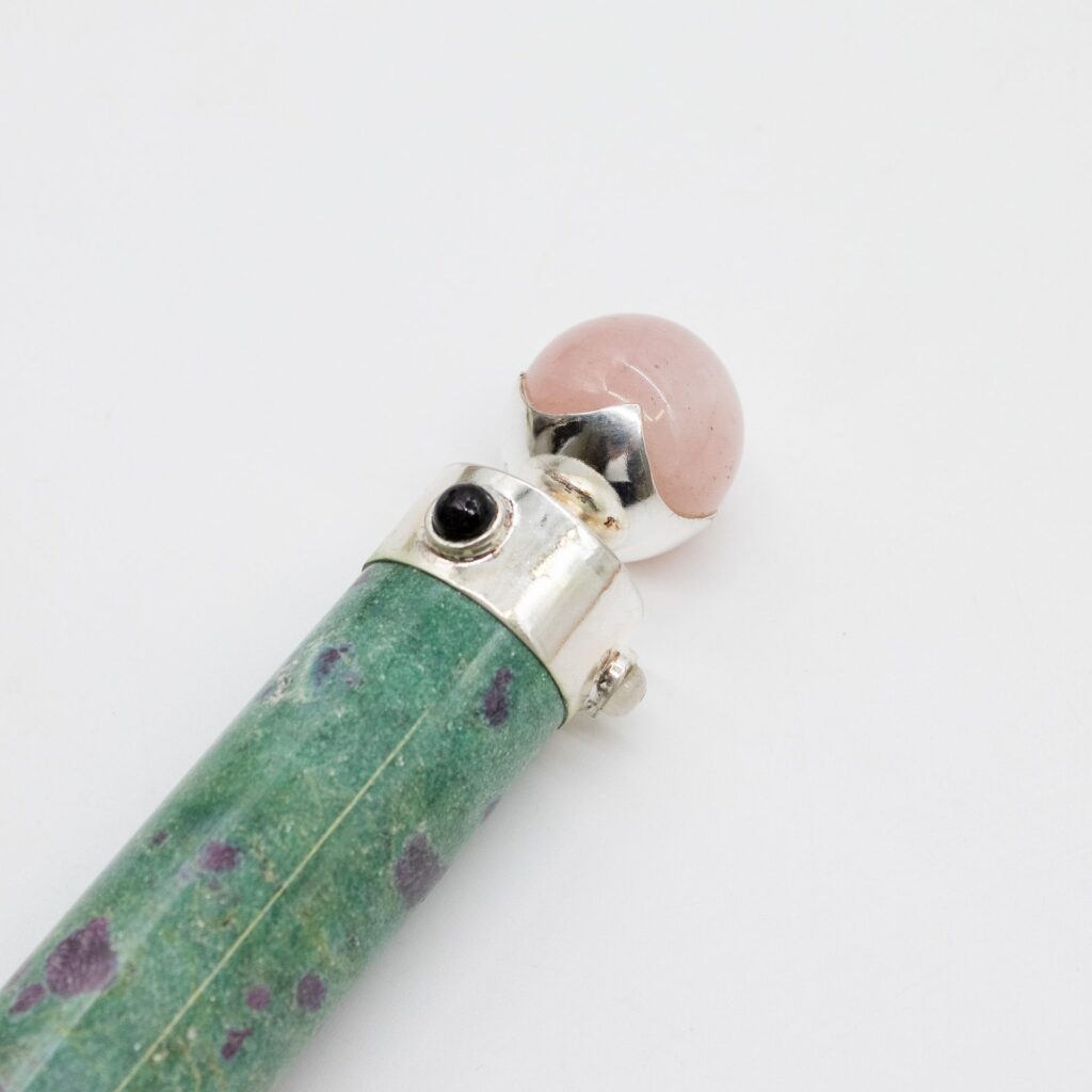 Verdant Heart Wand – Ruby Fuchsite Rose Quartz Crystal Ball top – 23cm | www.artisangoods.co.uk 6 Verdant Heart Wand – Ruby Fuchsite Rose Quartz Crystal Ball top – 23cm | www.artisangoods.co.uk 6