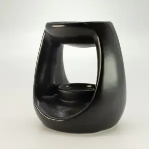Ceramic Zen Oil Burner – Large Oval Pebble  – Matt Black | www.artisangoods.co.uk 3