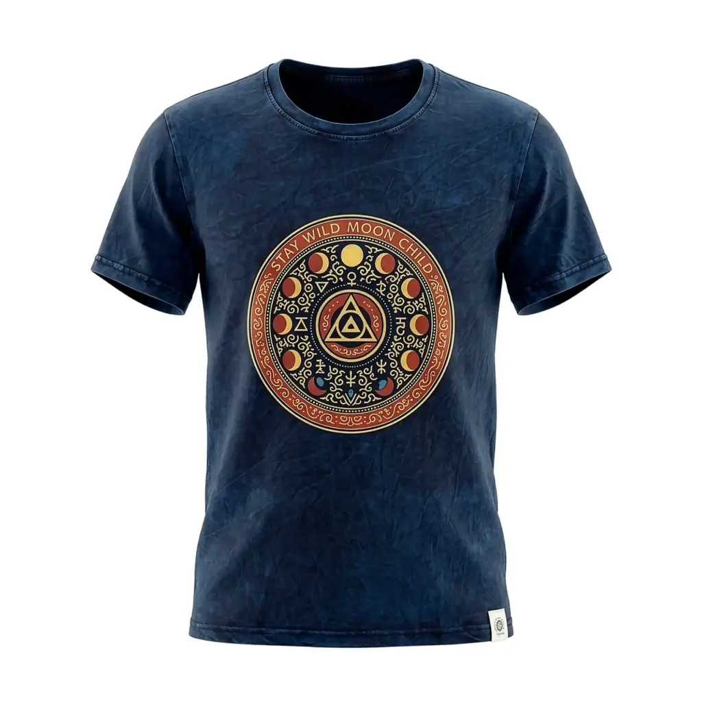 Nomad Sari Stonewashed Cotton T-Shirt – Stay Wild Moon Child – Blue – Small | www.artisangoods.co.uk 2