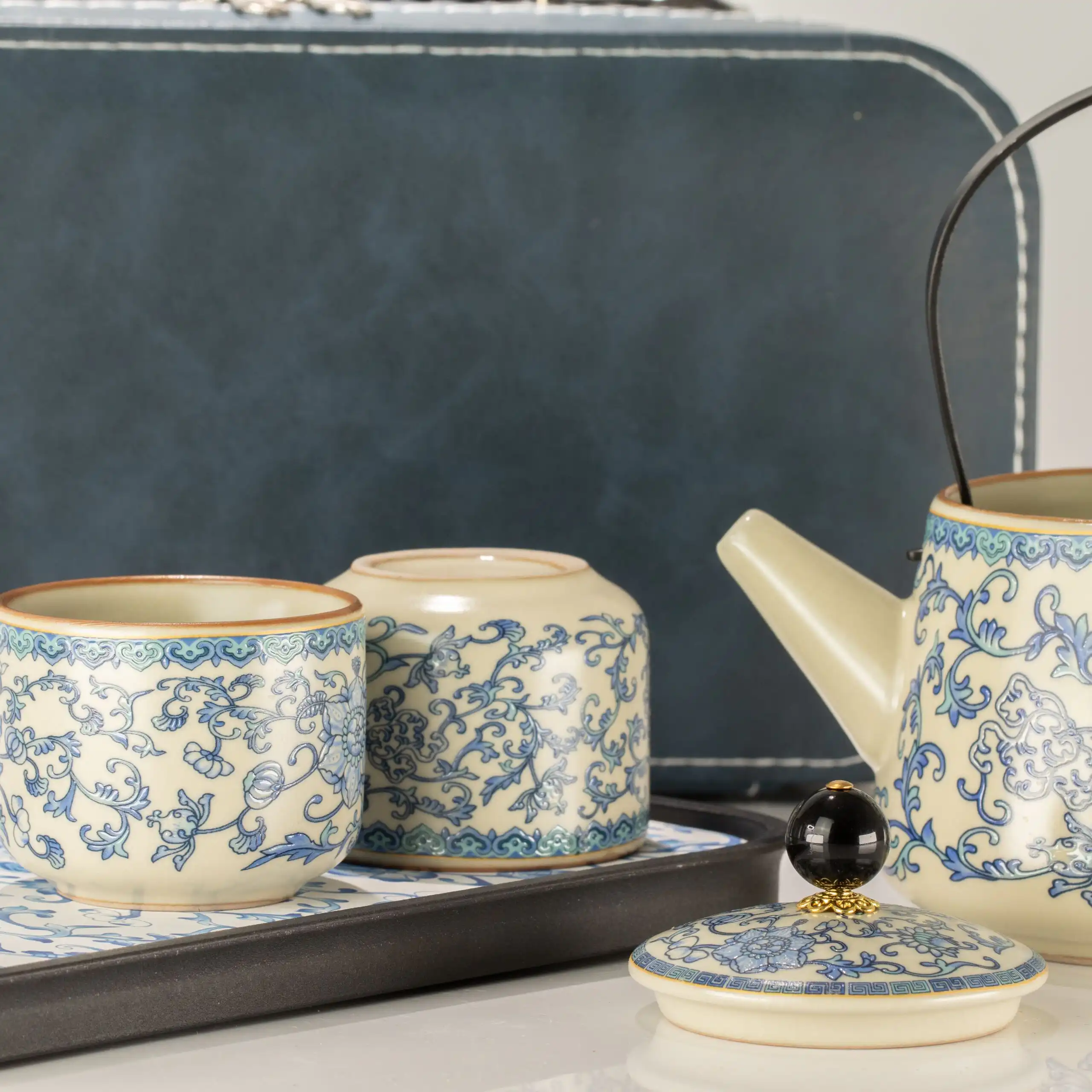 Travel Teapot Set & Two Cups - China Ru Blue - Image 6