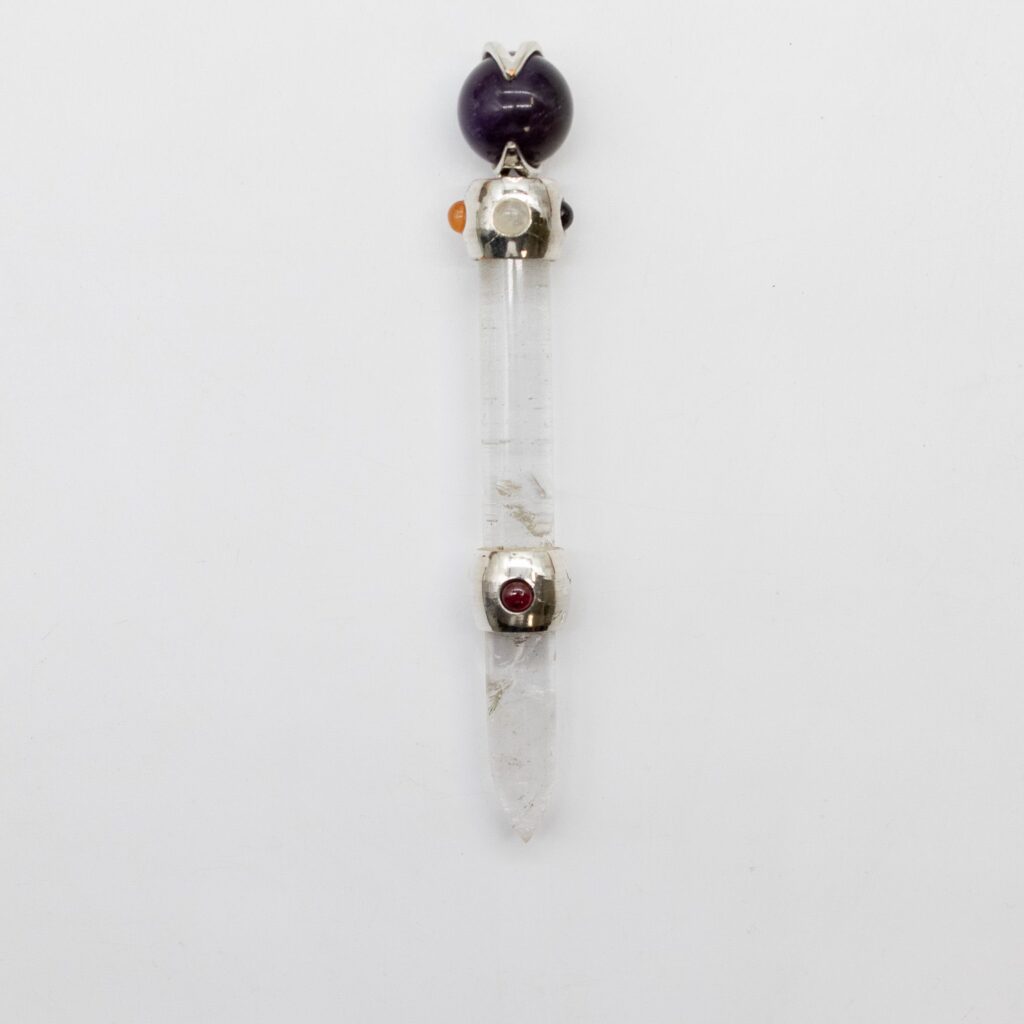 Celestial Prism Wand – Amethyst Moving Crystal Sphere Quartz Stem – 12cm | www.artisangoods.co.uk