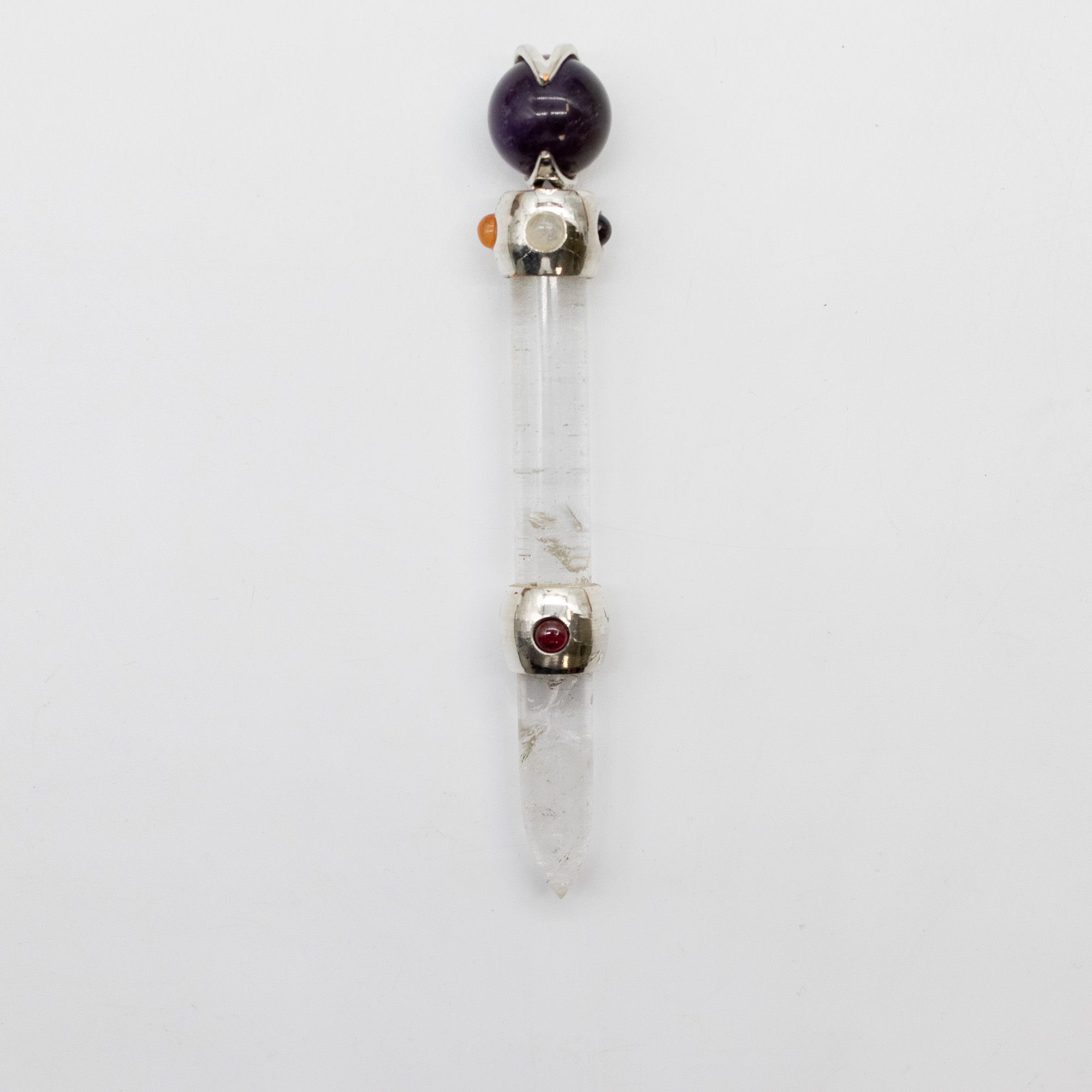 Celestial Prism Wand – Amethyst Moving Crystal Sphere Quartz Stem – 12cm | www.artisangoods.co.uk 1