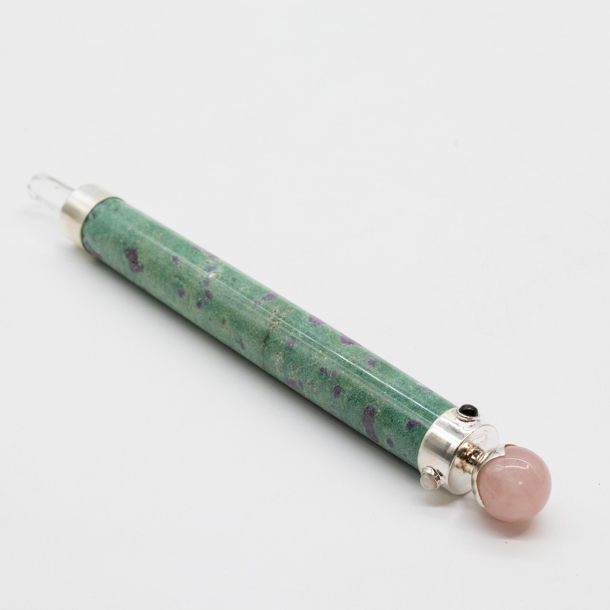 Verdant Heart Wand – Ruby Fuchsite Rose Quartz Crystal Ball top – 23cm | www.artisangoods.co.uk 3