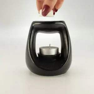 Ceramic Zen Oil Burner – Large Oval Pebble  – Matt Black | www.artisangoods.co.uk 4