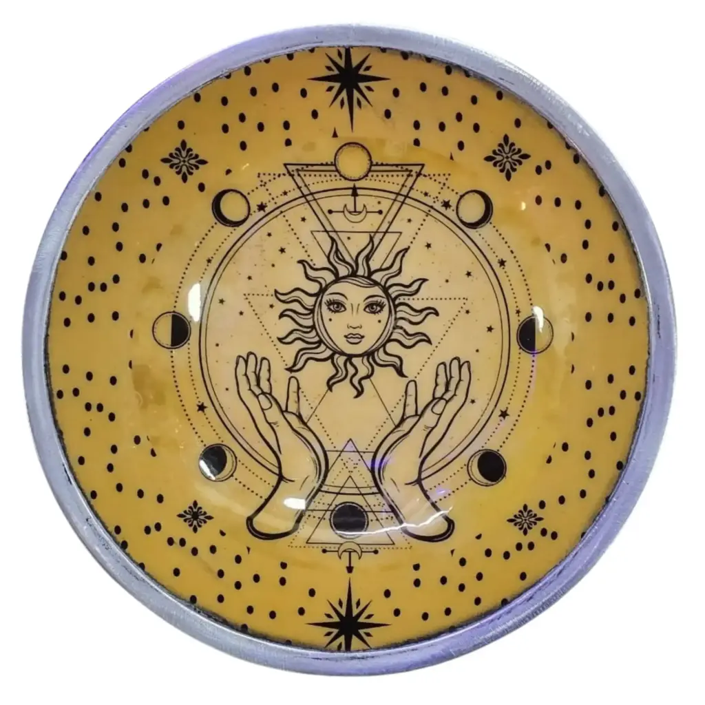 Triple Leg Enamelled Offering Plate – Hands & Sun | www.artisangoods.co.uk 2 Triple Leg Enamelled Offering Plate – Hands & Sun | www.artisangoods.co.uk 2