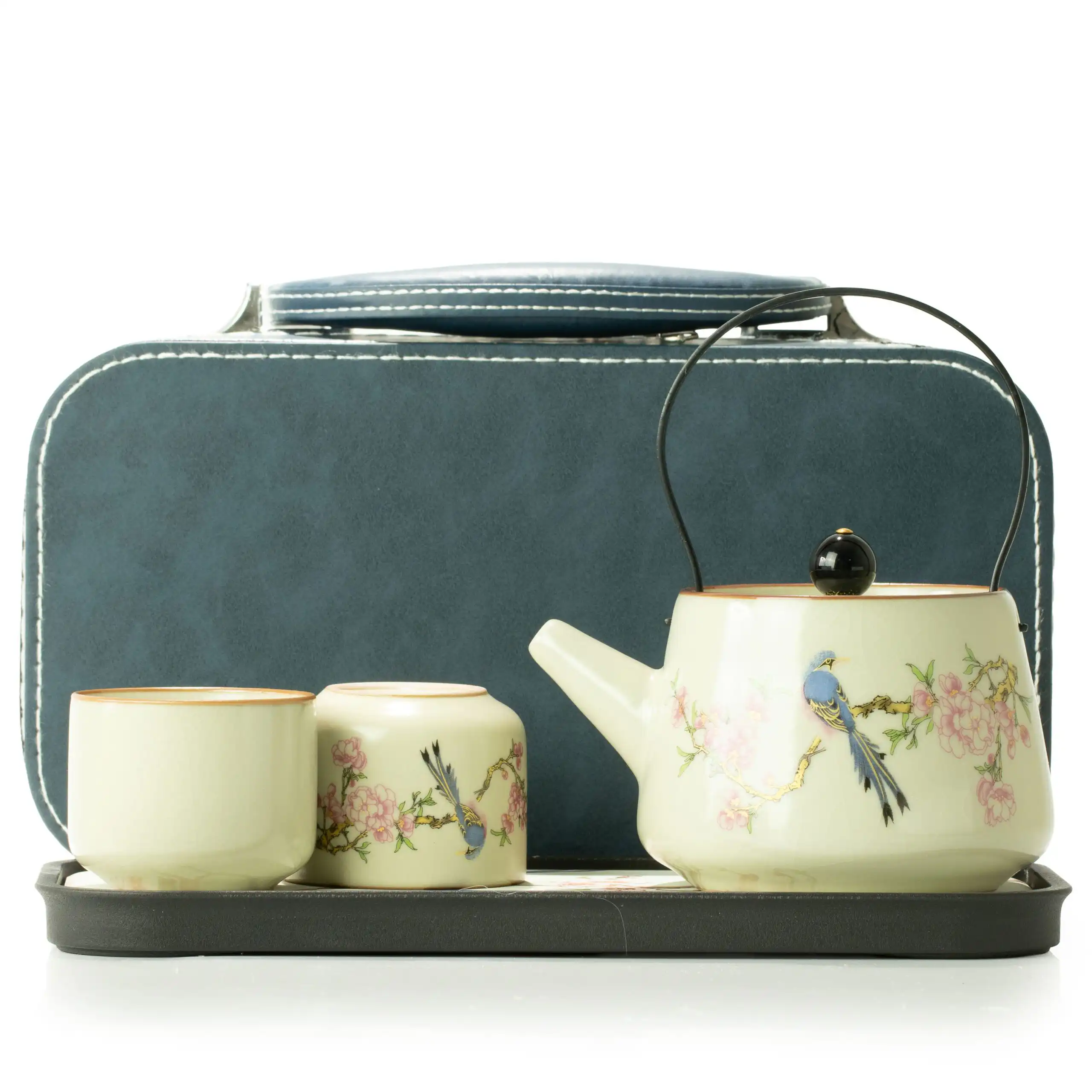 Travel Teapot Set & Two Cups - Blue Bird Qing Dynasty - Image 4