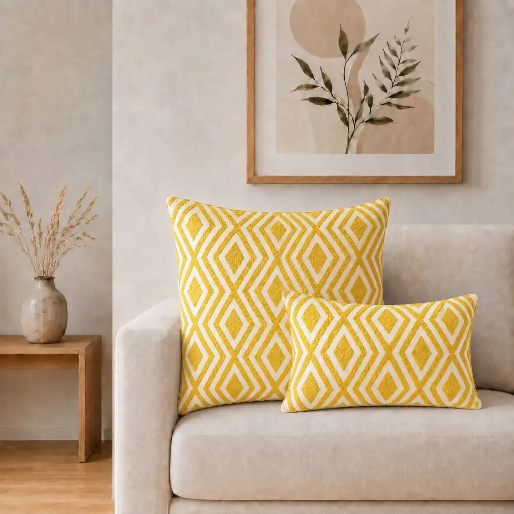 Classic Cushion Cover – Mustard Diamonds- 30x50cm – Lumber Style | www.artisangoods.co.uk 3