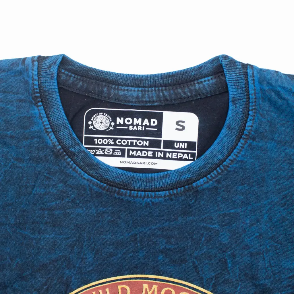Nomad Sari Stonewashed Cotton T-Shirt – Stay Wild Moon Child – Blue – Small | www.artisangoods.co.uk