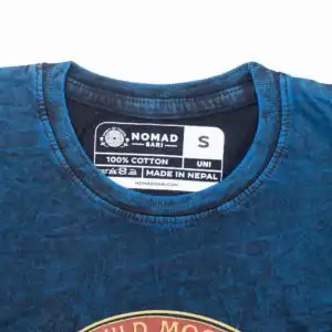 Nomad Sari Stonewashed Cotton T-Shirt – Stay Wild Moon Child – Blue – Small | www.artisangoods.co.uk 1