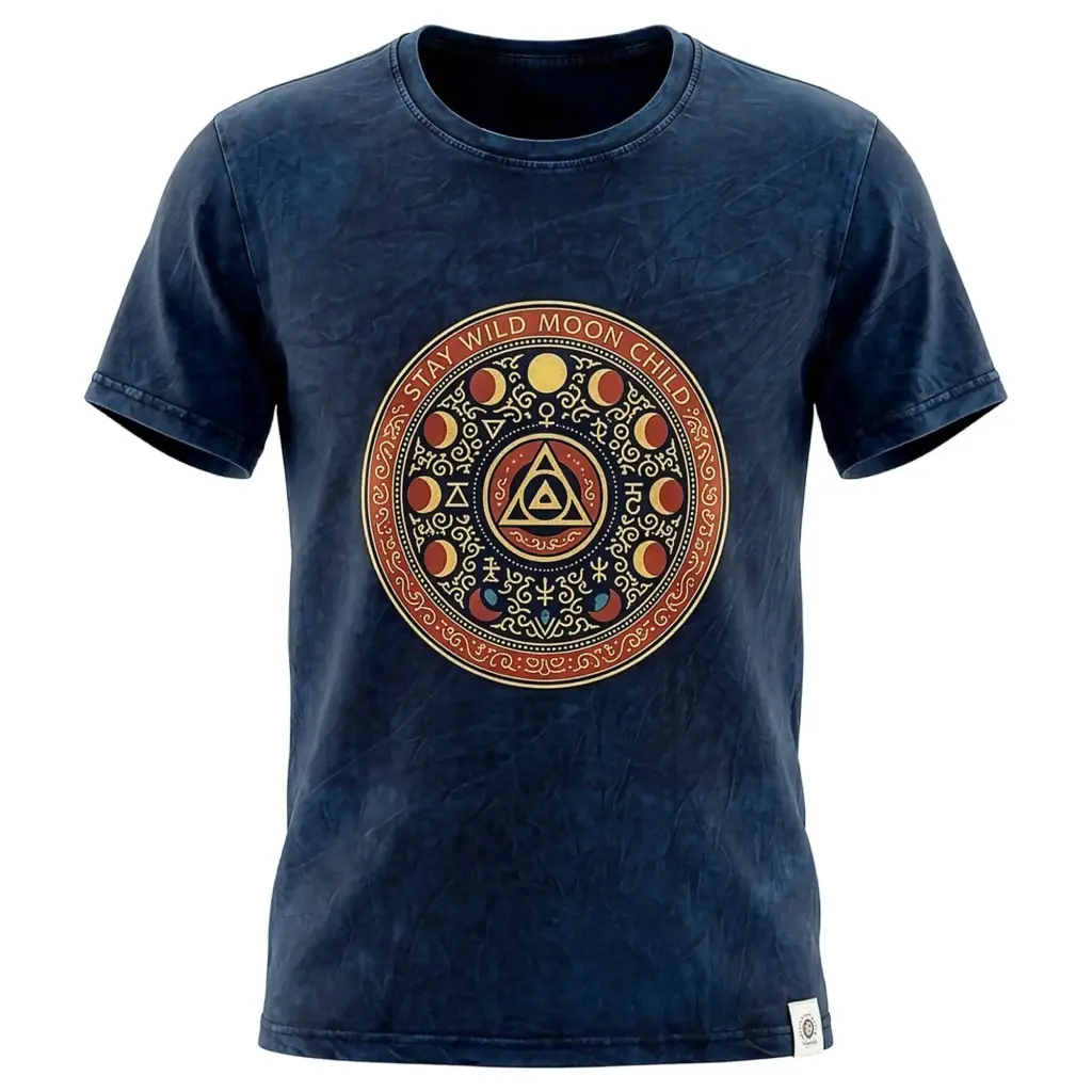 Nomad Sari Stonewashed Cotton T-Shirt – Stay Wild Moon Child – Blue – XL | www.artisangoods.co.uk 2 Nomad Sari Stonewashed Cotton T-Shirt – Stay Wild Moon Child – Blue – XL | www.artisangoods.co.uk 2