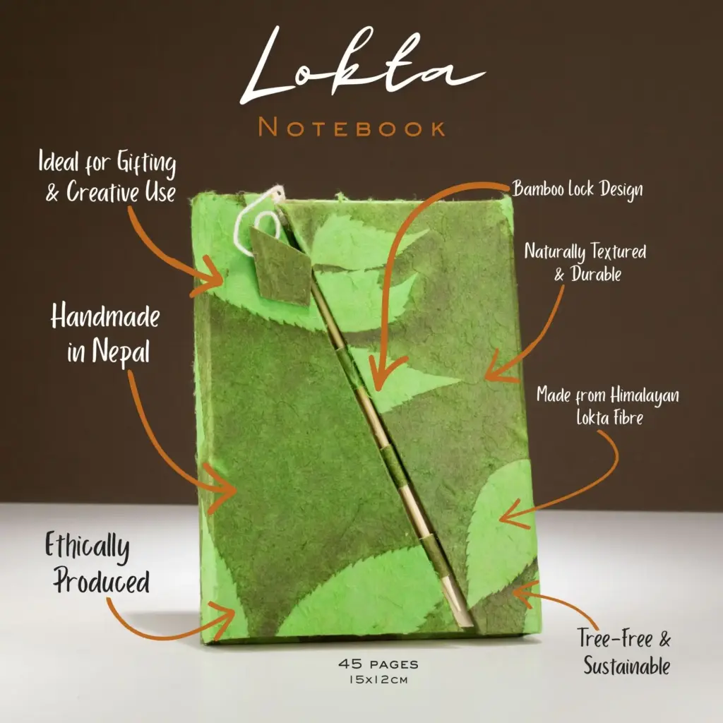 Lokta Bold Floral Bamboo Lock Notebook – Medium (15x12cm) – 45 Leaves – Moss Green | www.artisangoods.co.uk 5