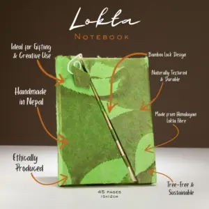 Lokta Bold Floral Bamboo Lock Notebook – Medium (15x12cm) – 45 Leaves – Moss Green | www.artisangoods.co.uk 5
