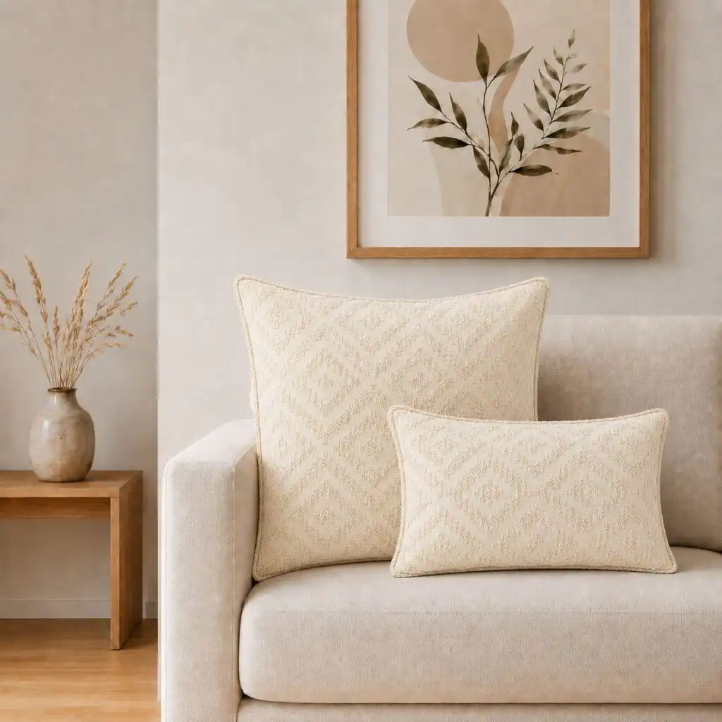 Classic Cushion Cover – Neutral Geo Creme – 60x60cm – Jumbo Style | www.artisangoods.co.uk