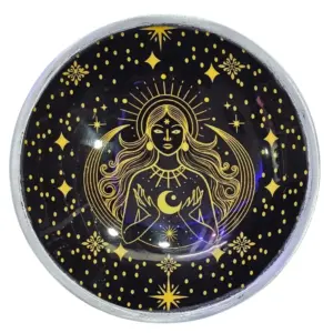 Triple Leg  Enamelled  Offering Plate – Gold Goddess on Black | www.artisangoods.co.uk 2