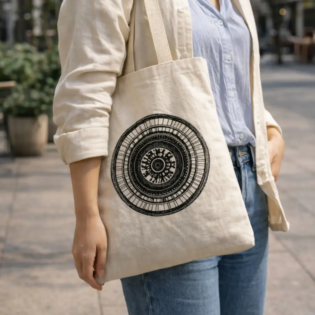 Nomad Sari Iconic Basic Tote Bag – Urban Mandala – Natural 4oz | www.artisangoods.co.uk 2 Nomad Sari Iconic Basic Tote Bag – Urban Mandala – Natural 4oz | www.artisangoods.co.uk 2
