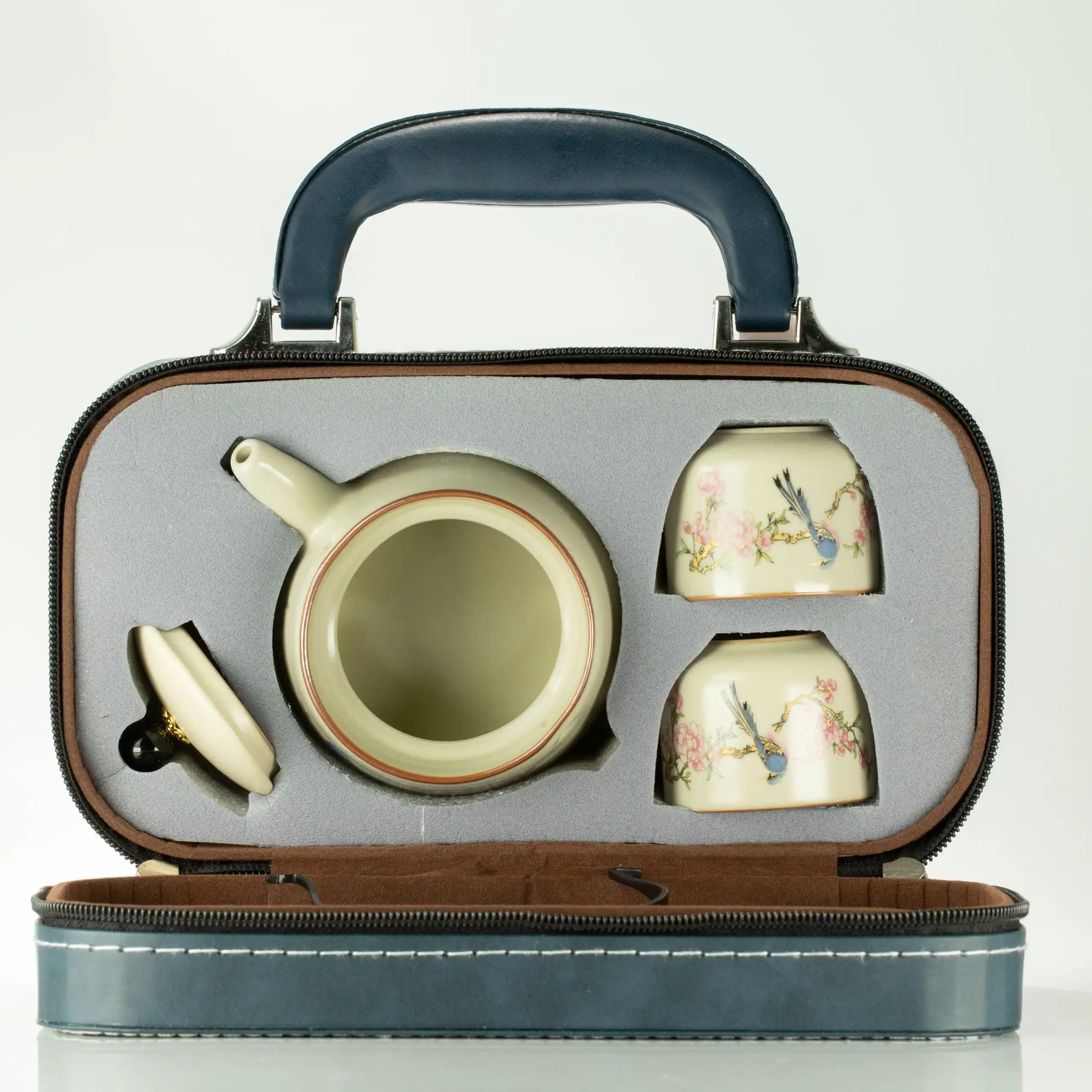 Travel Teapot Set & Two Cups - Blue Bird Qing Dynasty - Image 5