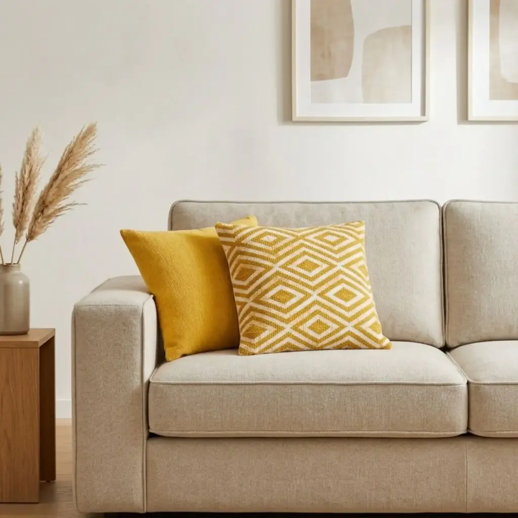 Classic Cushion Cover – Mustard Diamonds – 45x45cm | www.artisangoods.co.uk 3