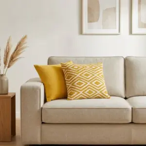 Classic Cushion Cover – Mustard Diamonds – 45x45cm | www.artisangoods.co.uk 3