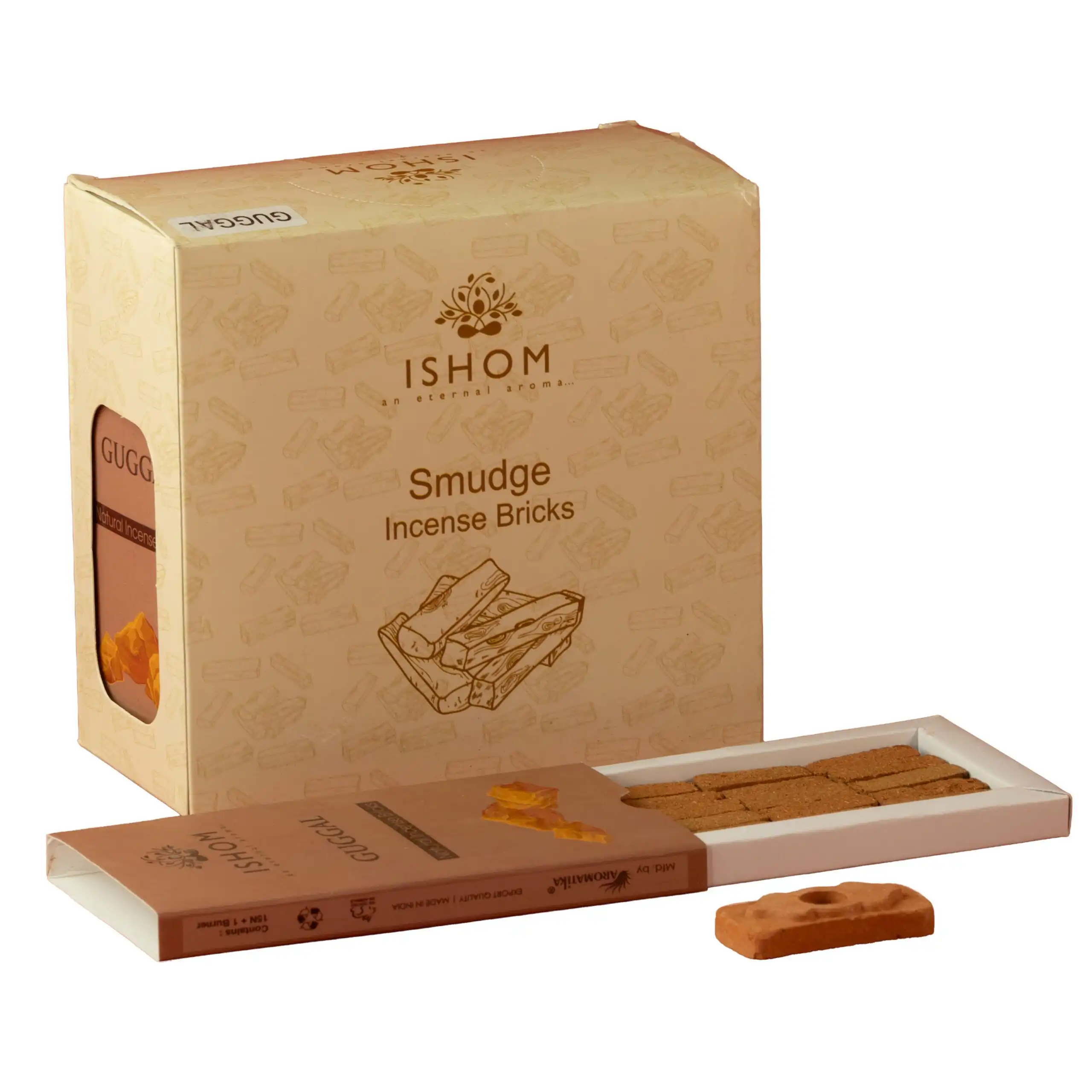 Pack of 15 Natural Incense Smudge Bricks and Burner - Guggal - Image 1