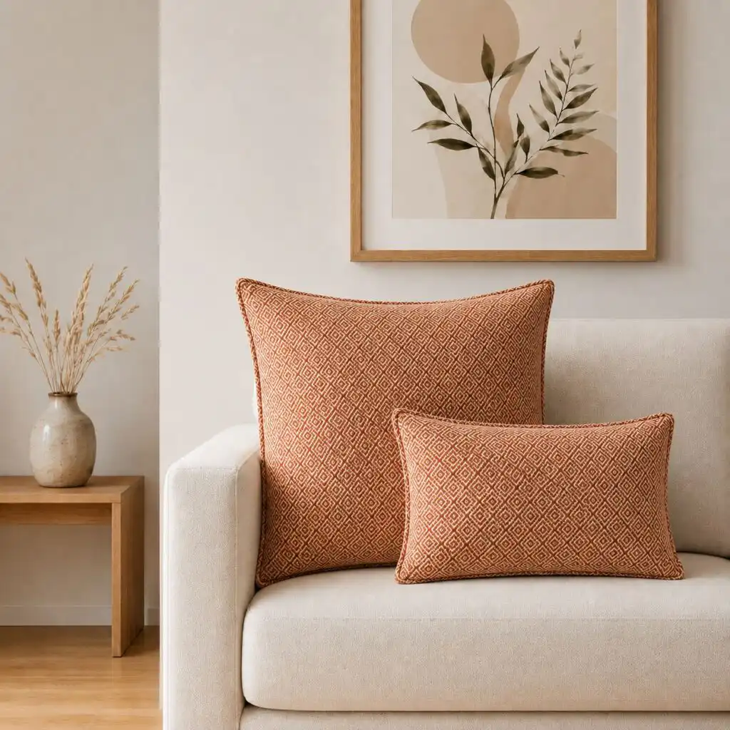 Classic Cushion Cover – Burgundy Squares – 60x60cm – Jumbo Style | www.artisangoods.co.uk