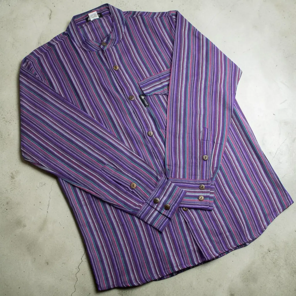 Nomad Sari Grandad Shirt – Black Purple – Medium | www.artisangoods.co.uk