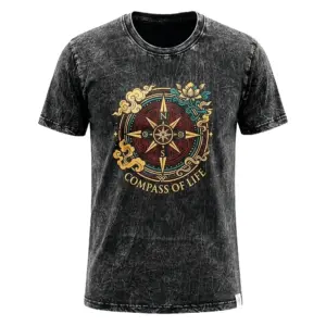 Nomad Sari Stonewashed Cotton T-Shirt – Compass of Life – Charcoal – Large | www.artisangoods.co.uk 3