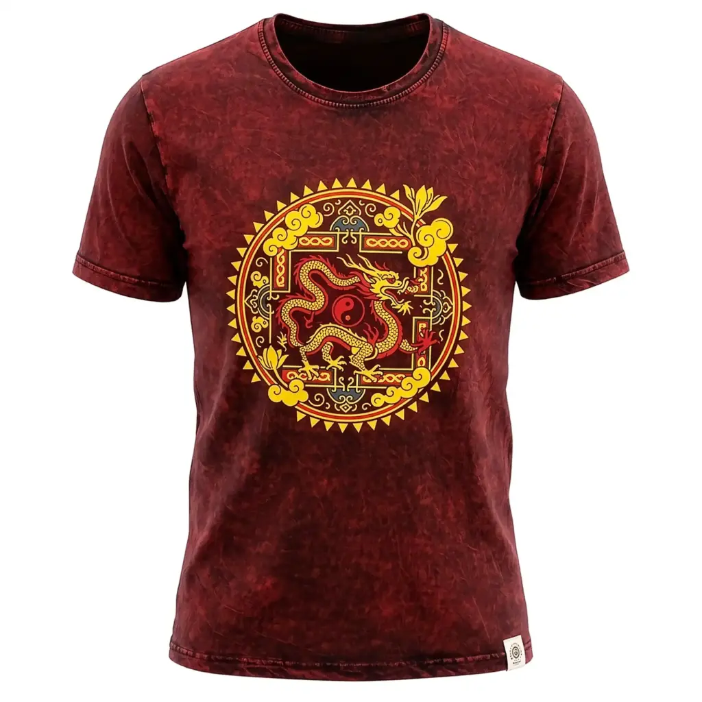 Nomad Sari Stonewashed Cotton T-Shirt – Dragon Mandala – Maroon – XL | www.artisangoods.co.uk 5