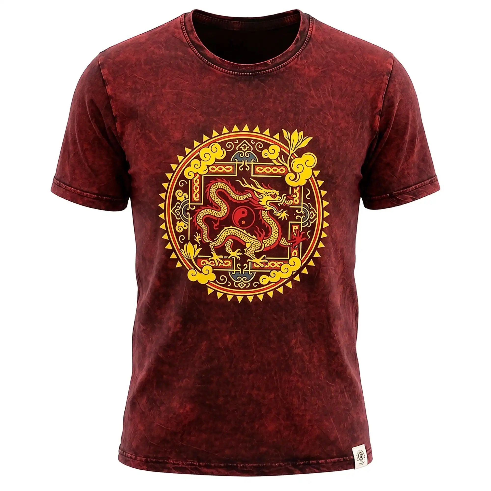 Nomad Sari Stonewashed Cotton T-Shirt – Dragon Mandala – Maroon – XL | www.artisangoods.co.uk 6 Nomad Sari Stonewashed Cotton T-Shirt – Dragon Mandala – Maroon – XL | www.artisangoods.co.uk 5
