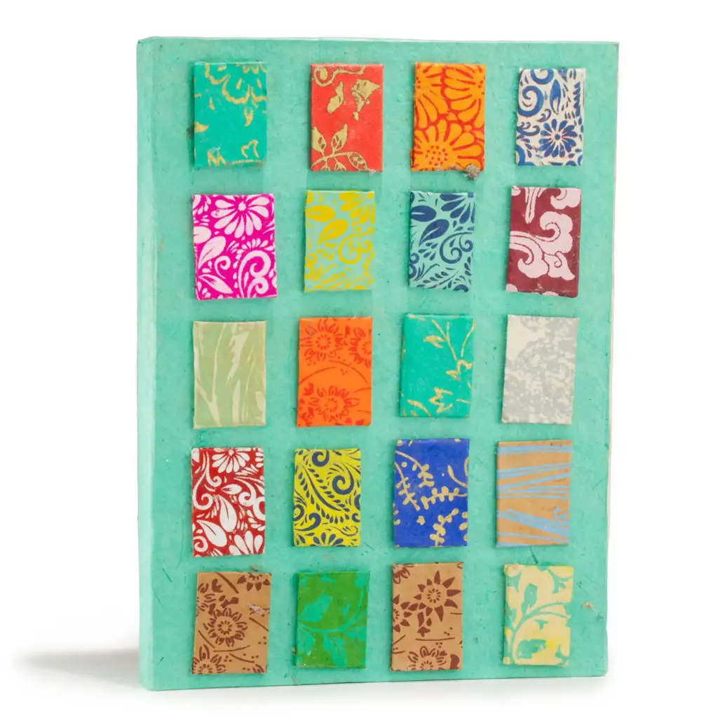 Lokta Mini Tiles Notebook – Large (21x15cm) – 45 Leaves – Includes Bookmark – Teal | www.artisangoods.co.uk