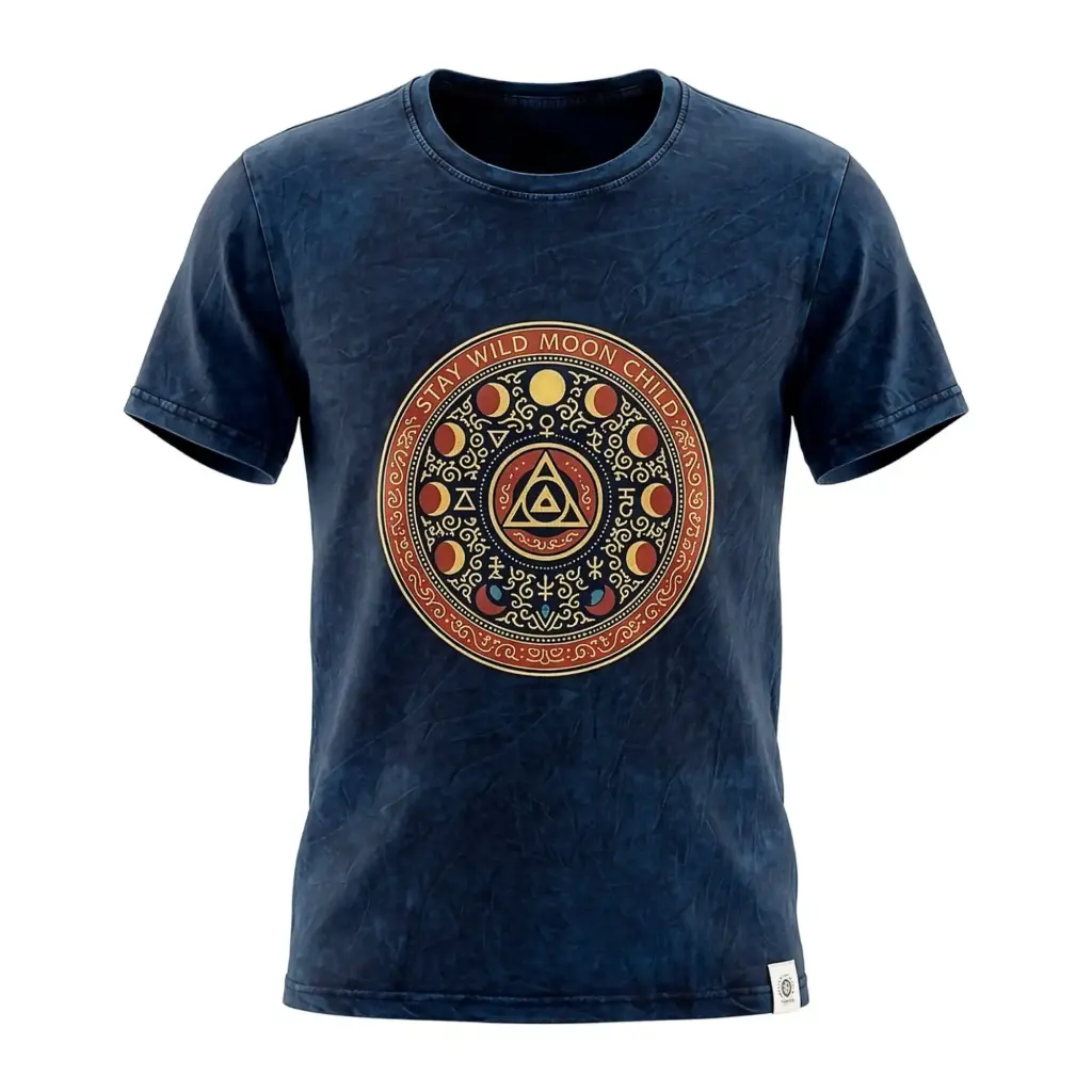 Nomad Sari Stonewashed Cotton T-Shirt – Stay Wild Moon Child – Blue – Medium | www.artisangoods.co.uk 4