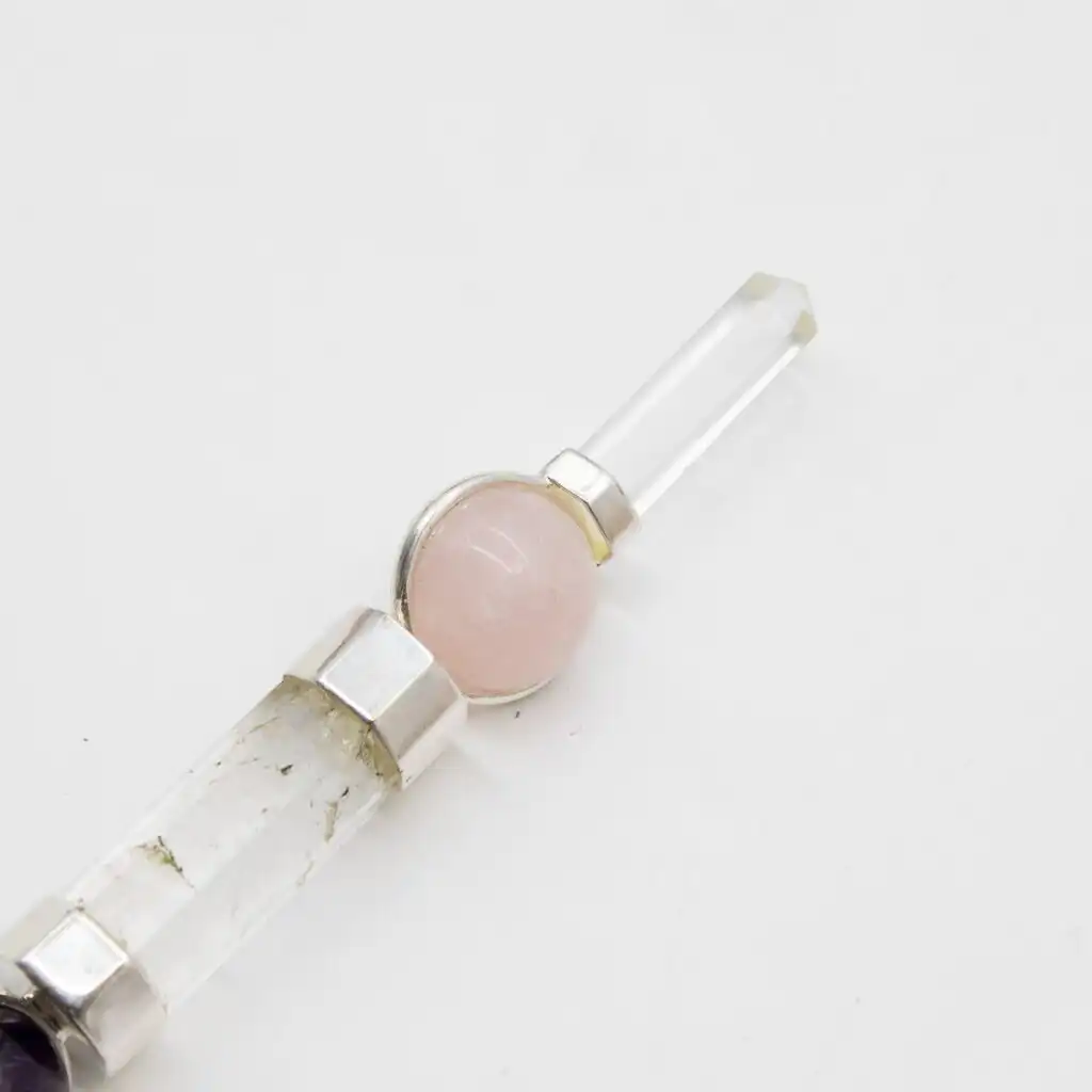 Axis of Grace Wand – Amethyst & Rose Quartz Spheres, Quartz Stem – 12cm | www.artisangoods.co.uk 5