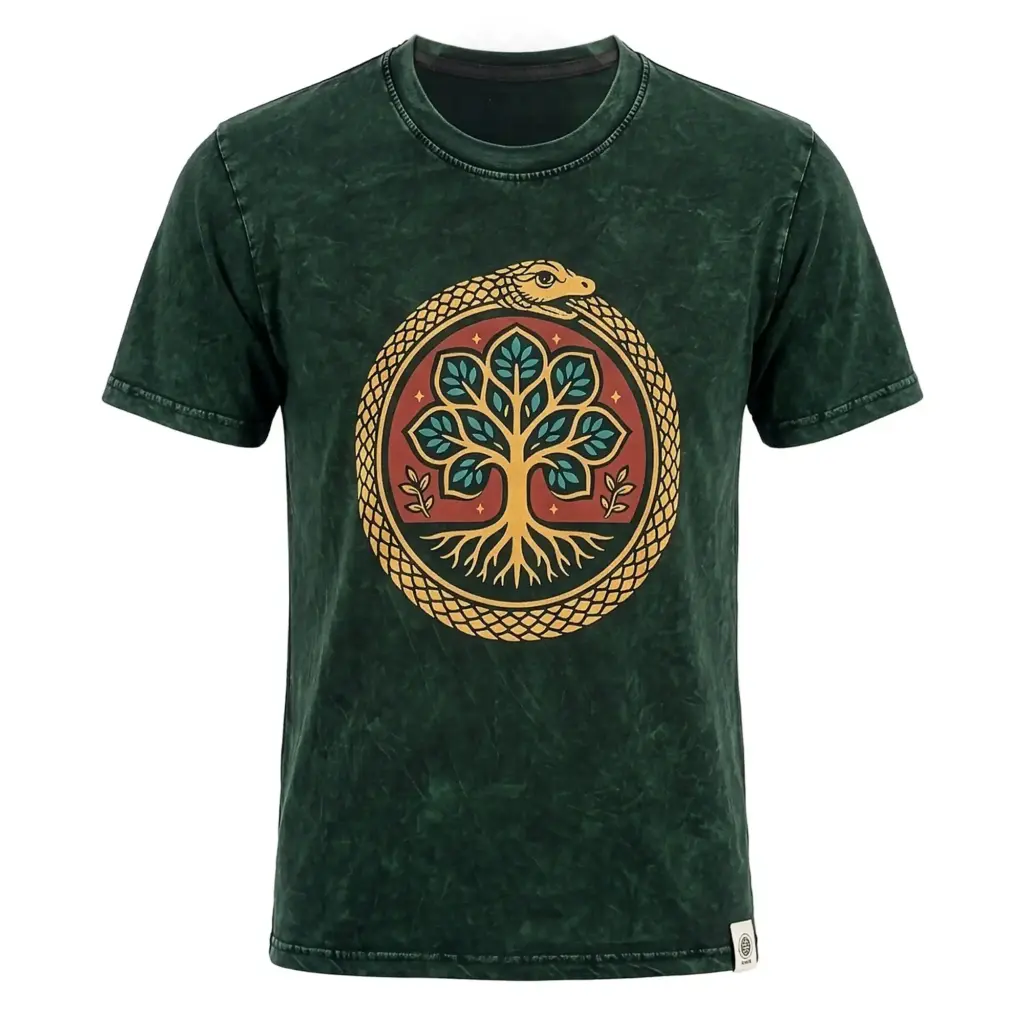 Nomad Sari Stonewashed Cotton T-Shirt – Tree of Life – Green – Large | www.artisangoods.co.uk 6