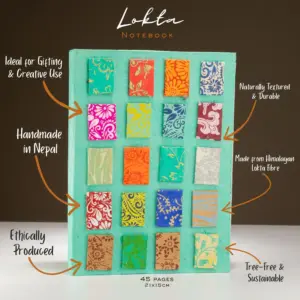 Lokta Mini Tiles Notebook – Large (21x15cm) – 45 Leaves – Includes Bookmark – Teal | www.artisangoods.co.uk 2