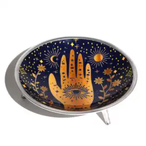 Triple Leg Enamelled Offering Plate - Hamsa Midnight Blue