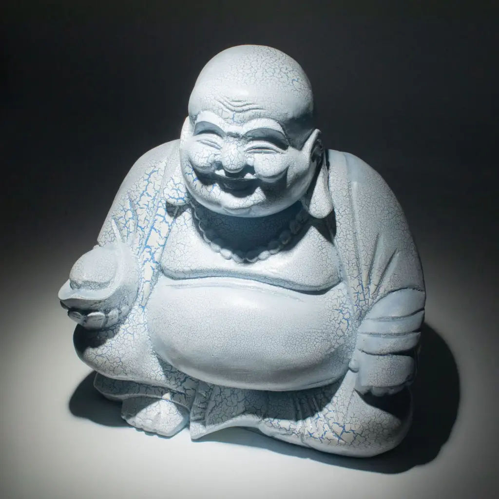 Laughing Buddha Lamp Sky Blue – Round Stand | www.artisangoods.co.uk