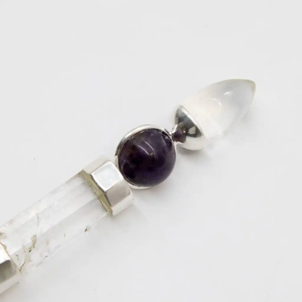 Axis of Grace Wand – Amethyst & Rose Quartz Spheres, Quartz Stem – 12cm | www.artisangoods.co.uk 6