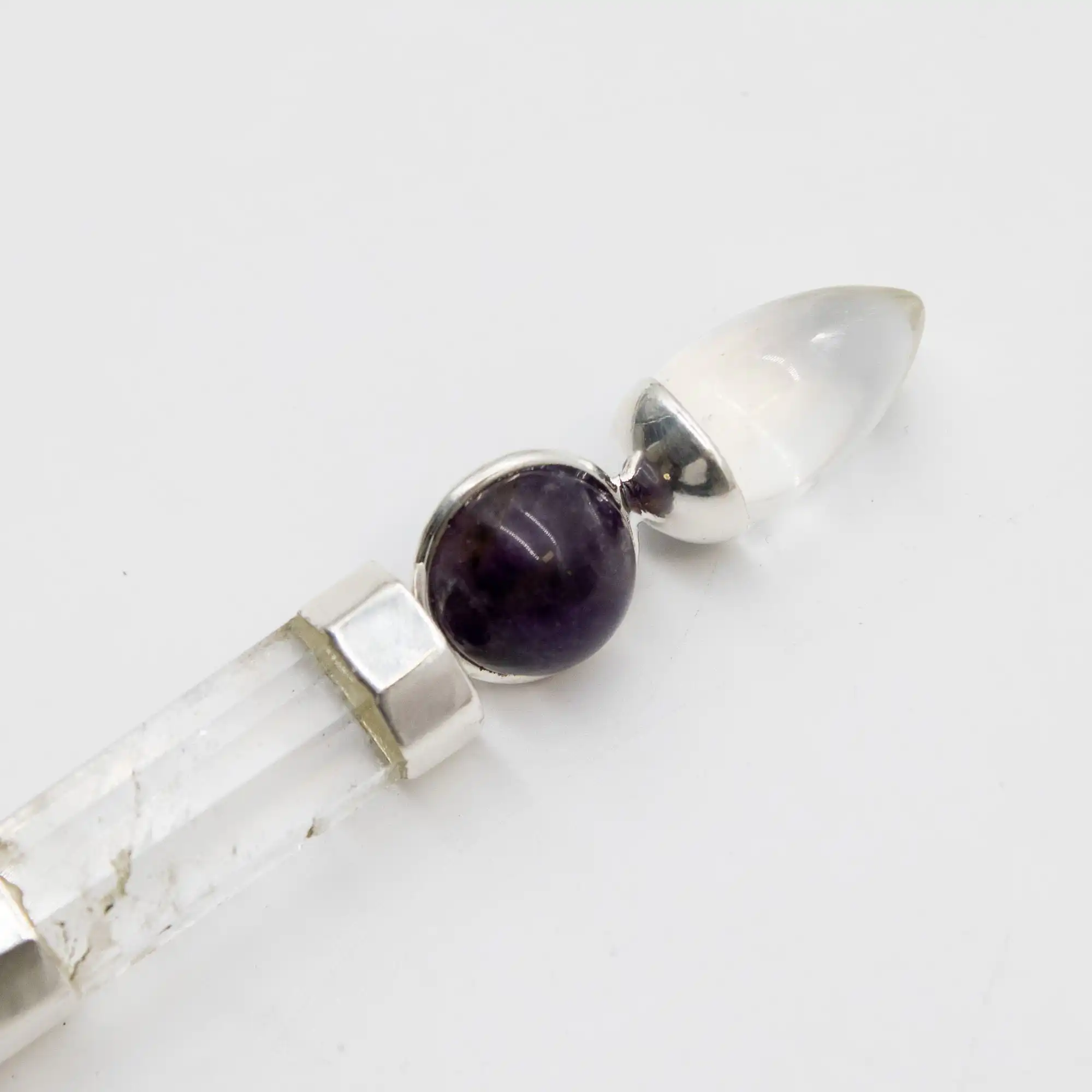 Axis of Grace Wand - Amethyst & Rose Quartz Spheres, Quartz Stem - 12cm - Image 6