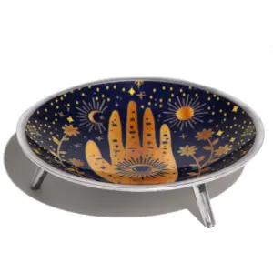 Triple Leg Enamelled Offering Plate – Hamsa Midnight Blue | www.artisangoods.co.uk 3