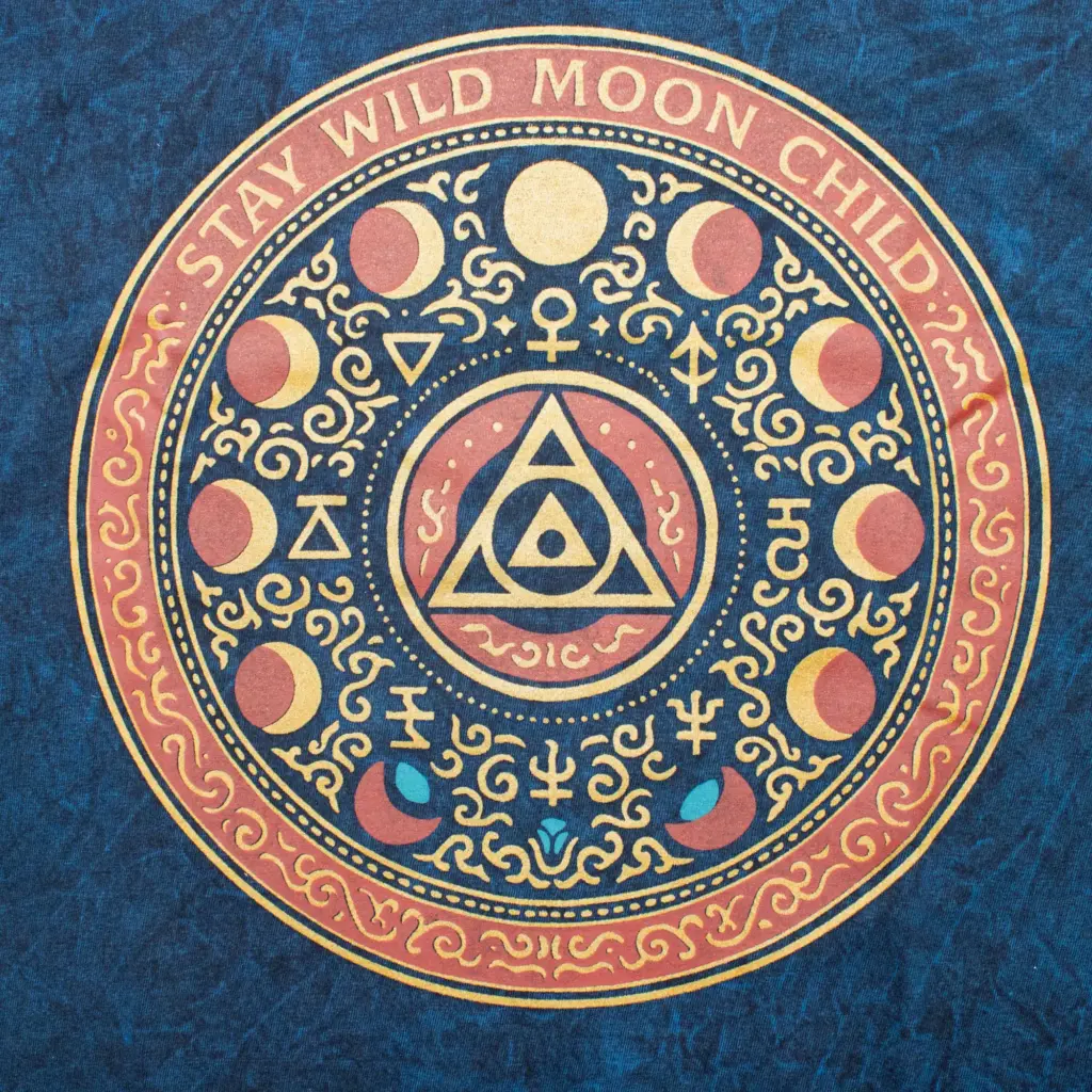Nomad Sari Stonewashed Cotton T-Shirt – Stay Wild Moon Child – Blue – Medium | www.artisangoods.co.uk