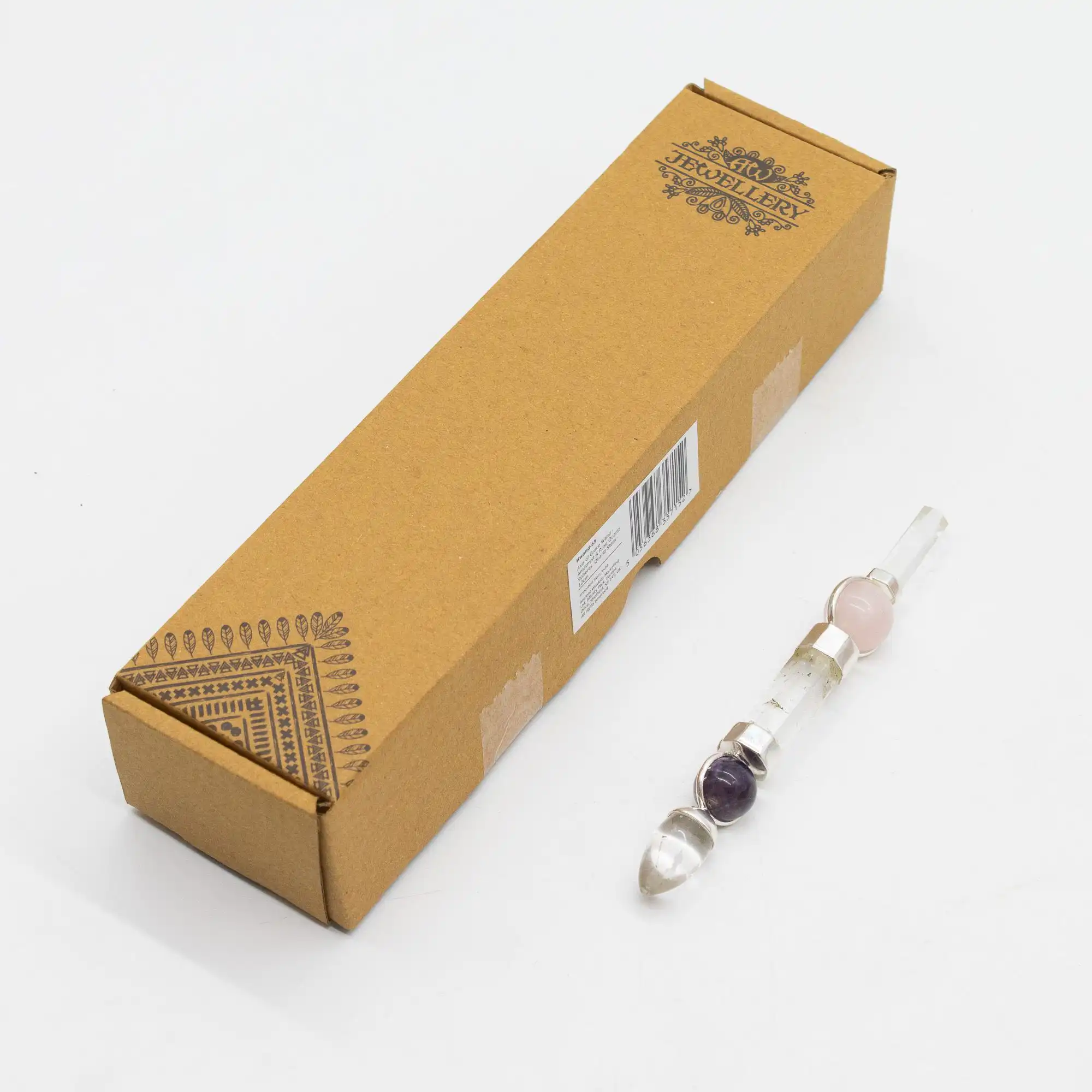 Axis of Grace Wand - Amethyst & Rose Quartz Spheres, Quartz Stem - 12cm - Image 7