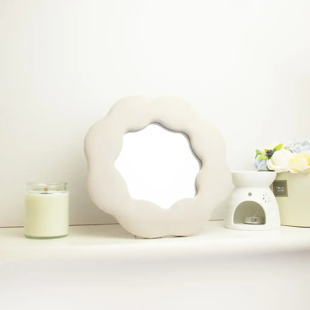 Soft Squiggly Mirror – Flower – Stone (25.4×25.4×2.3cm) | www.artisangoods.co.uk