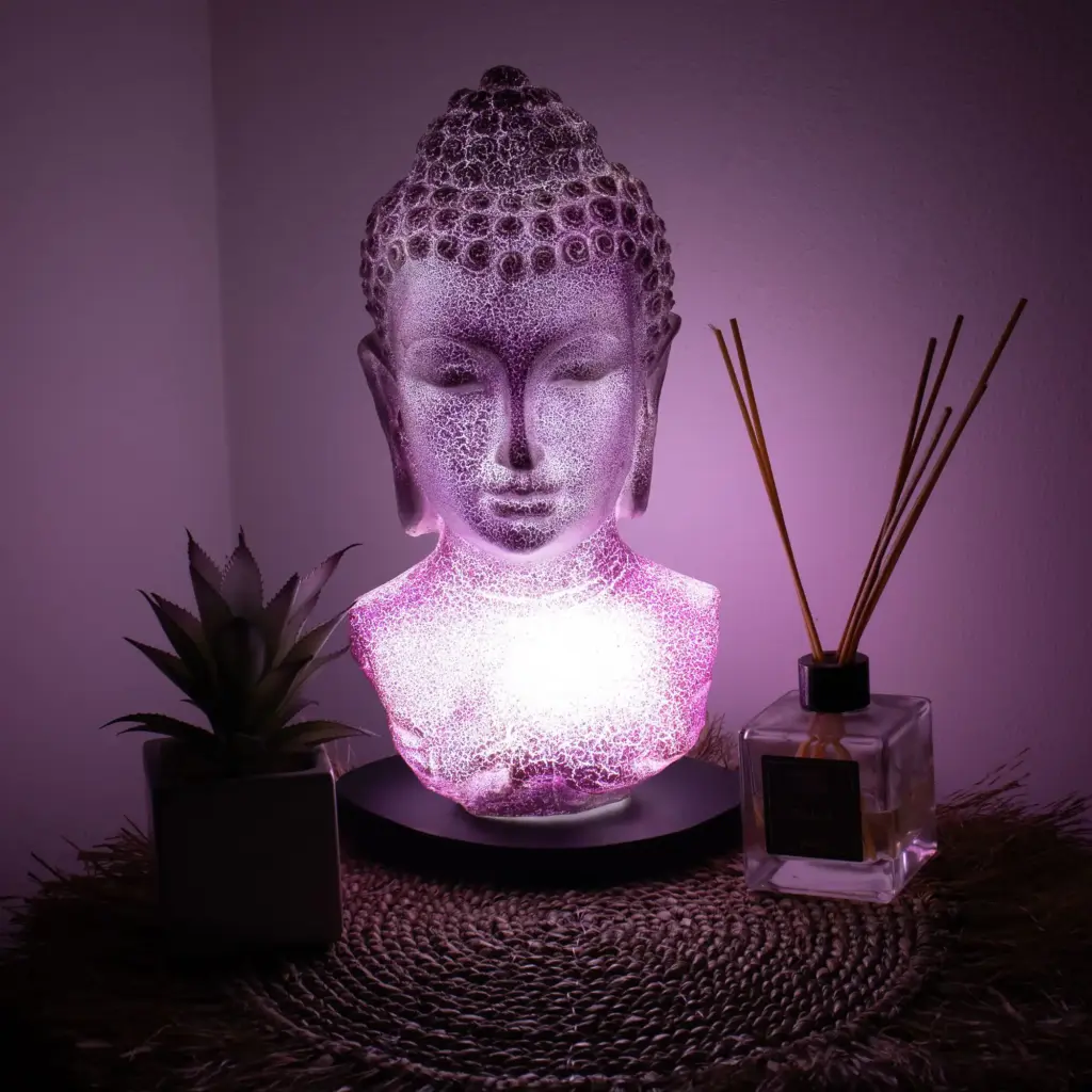 Buddha Bust Lamp Lavender Crackle – Oval Stand | www.artisangoods.co.uk 2