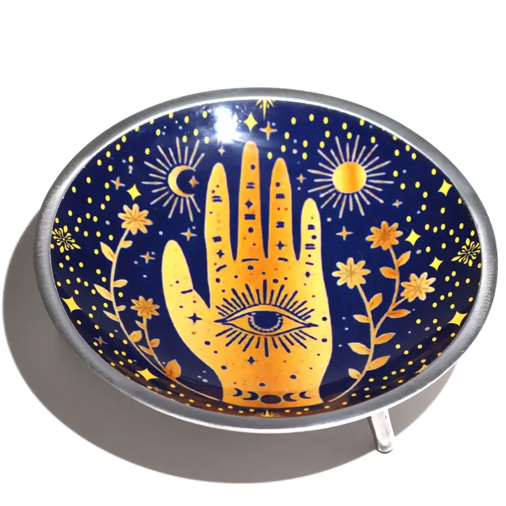 Triple Leg Enamelled Offering Plate – Hamsa Midnight Blue | www.artisangoods.co.uk 4 Triple Leg Enamelled Offering Plate – Hamsa Midnight Blue | www.artisangoods.co.uk 4