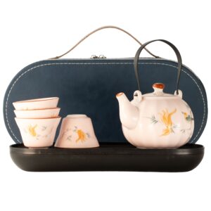 Travel Teapot Set & Four Cups – Pink Vintage Pumpkin Style | www.artisangoods.co.uk 1