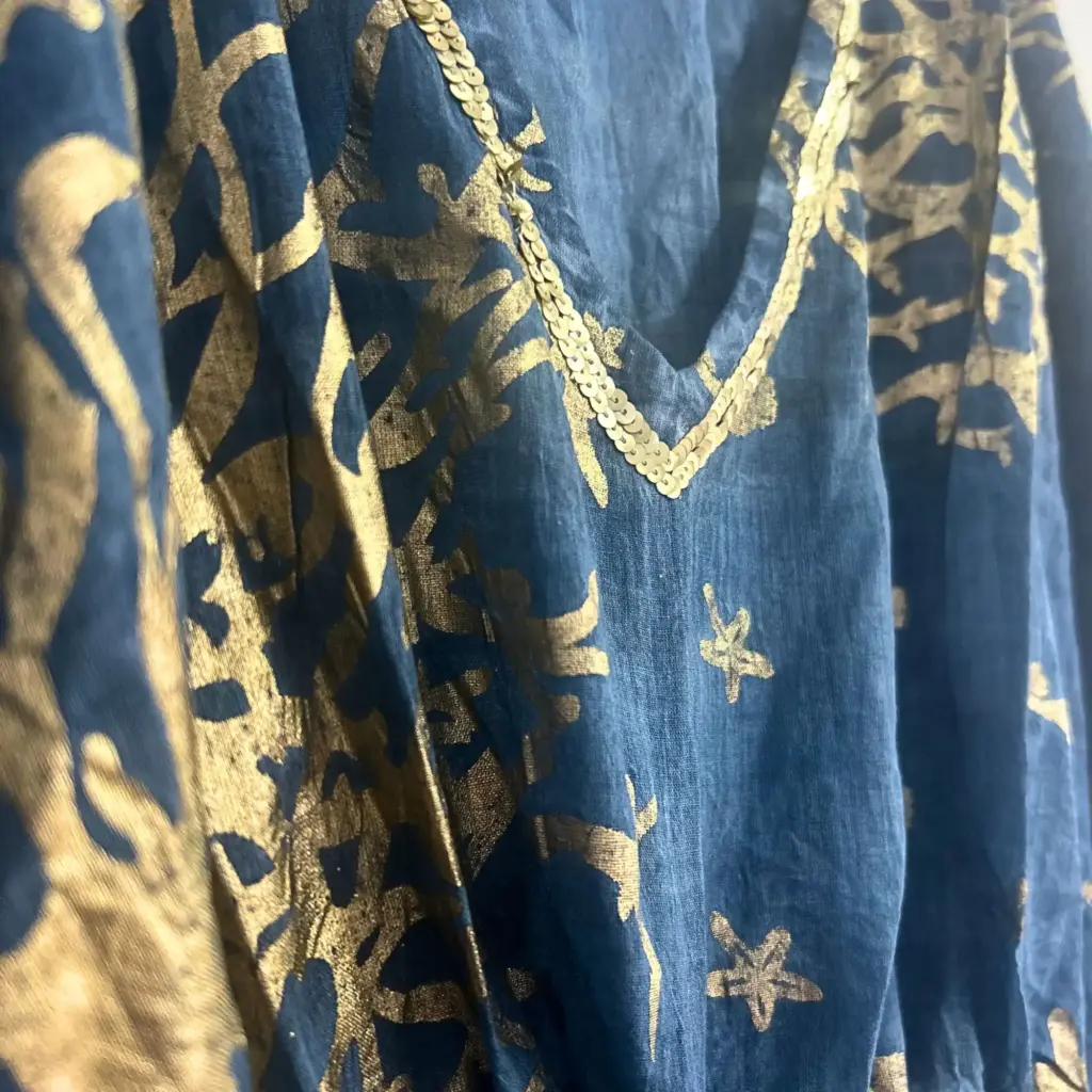 Nomad Sari Kaftan – Sea Blue with Gold Coral Print | www.artisangoods.co.uk 2