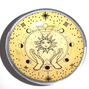Triple Leg Enamelled Offering Plate – Hands & Sun | www.artisangoods.co.uk 3