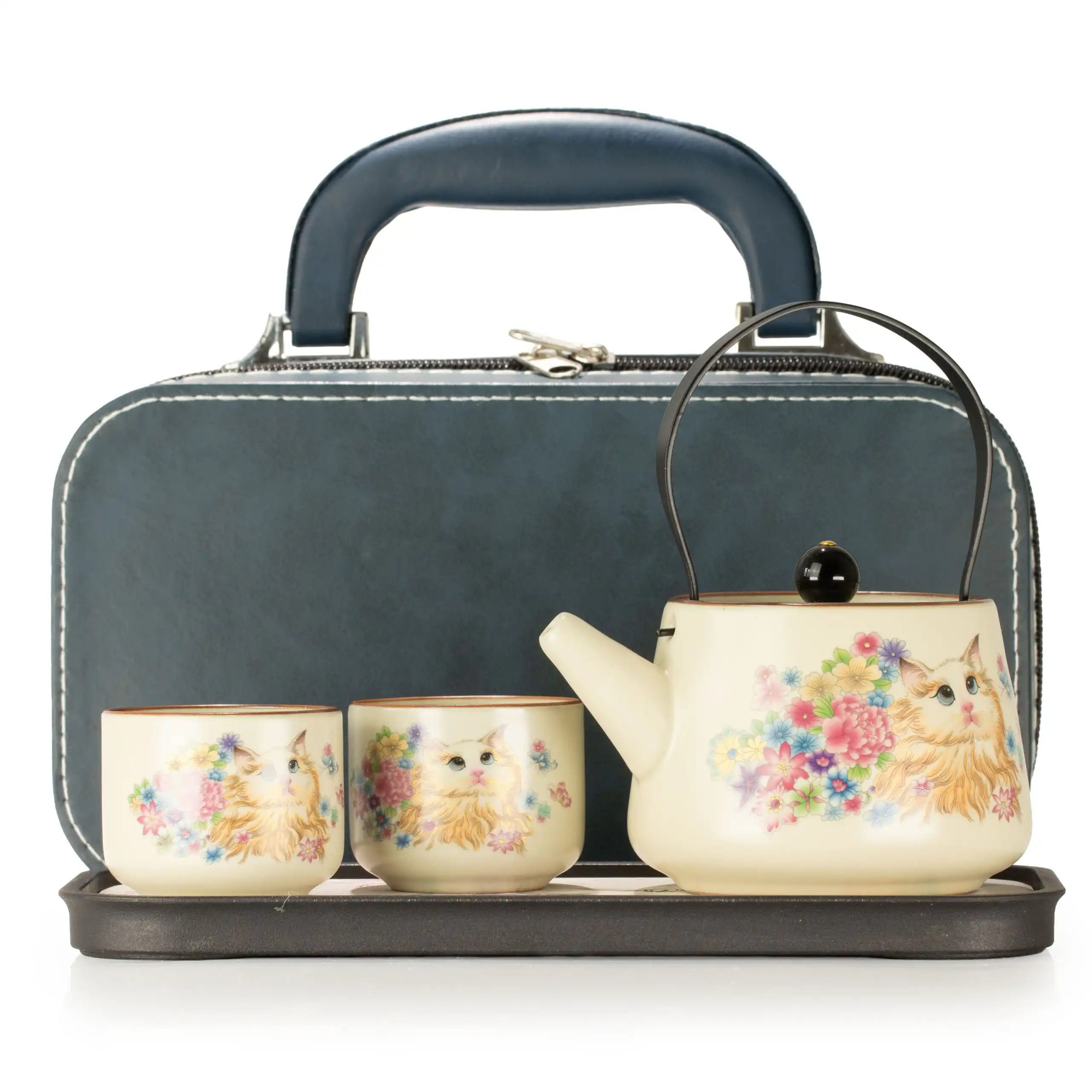 Travel Teapot Set & Two Cups - Cat Lover - Image 1